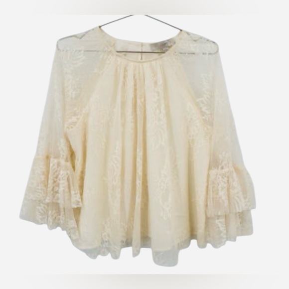 NWT- LOFT Cream Lace Flare Sleeve Blouse - Picture 6 of 7